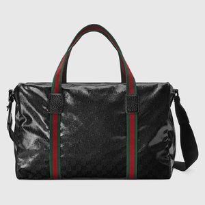 Gucci Black Travel Duffel with Green and Red Straps and Original Dustbag